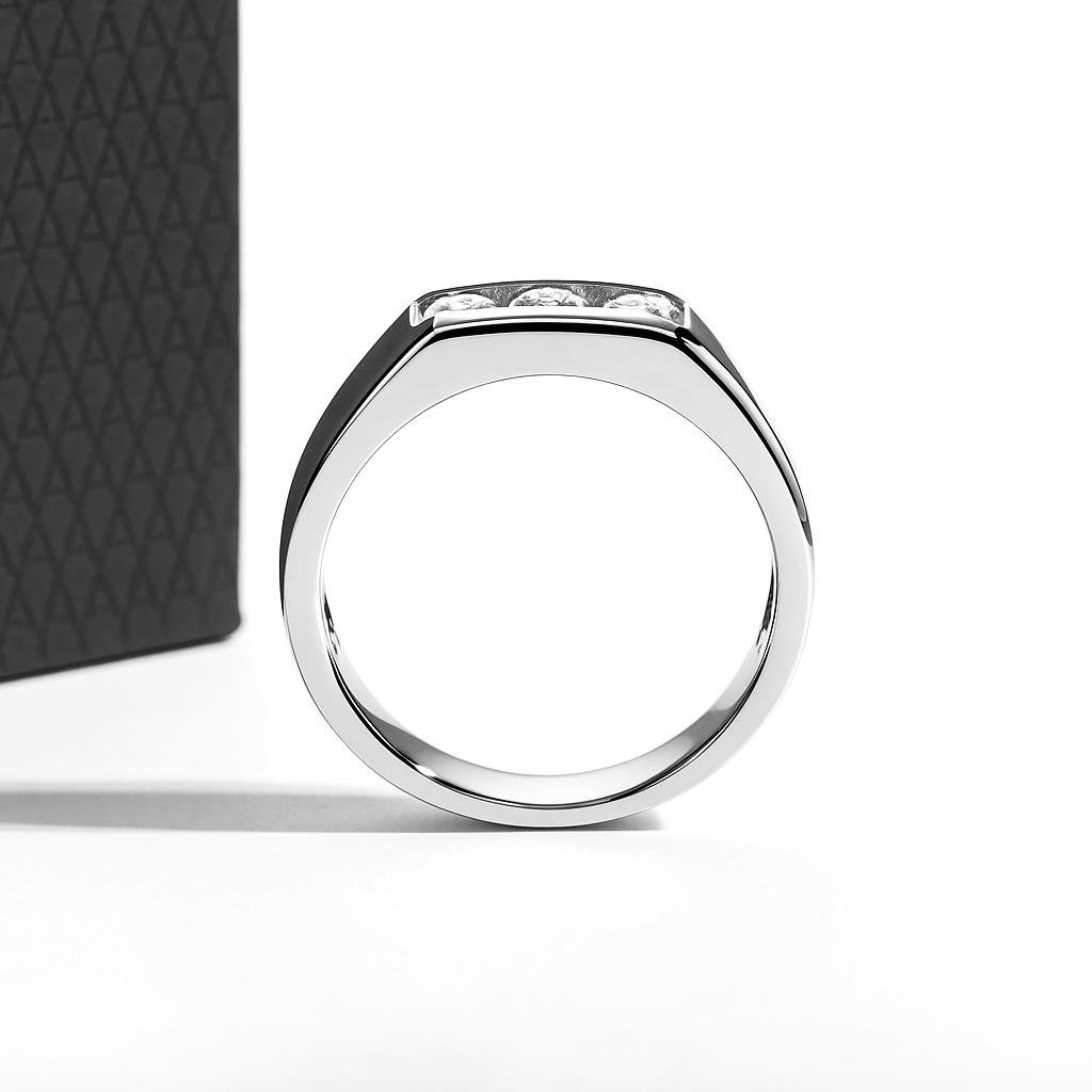 Valencia 0.6cttw Mens Moissanite Ring Sterling Silver Gold Plated