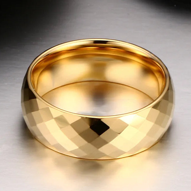 Gold Tungsten Ring Hammered Effect