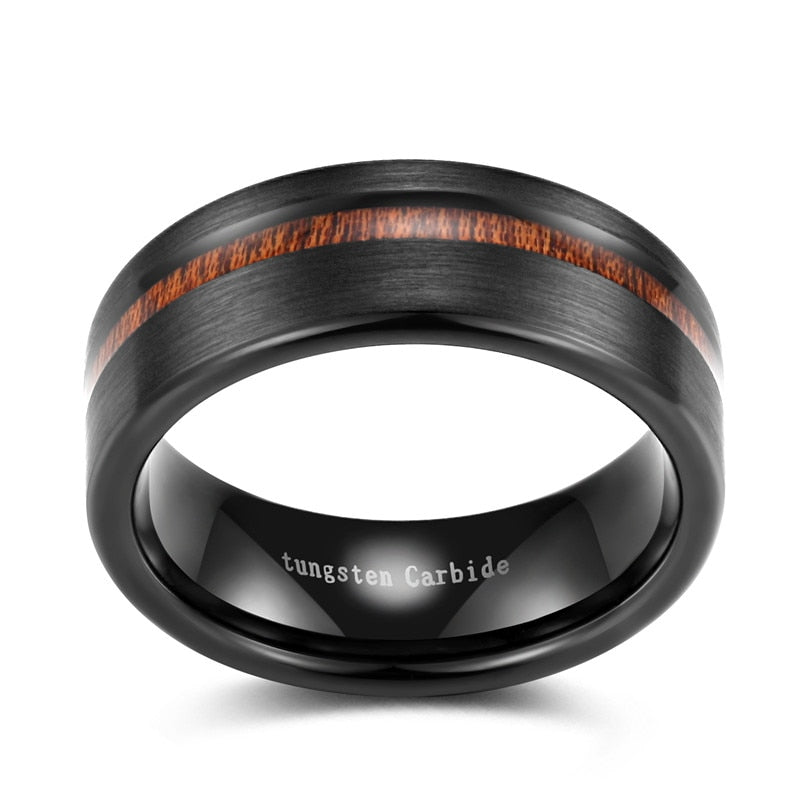 wood and black ring mens ring 8mm TR Mens Rings