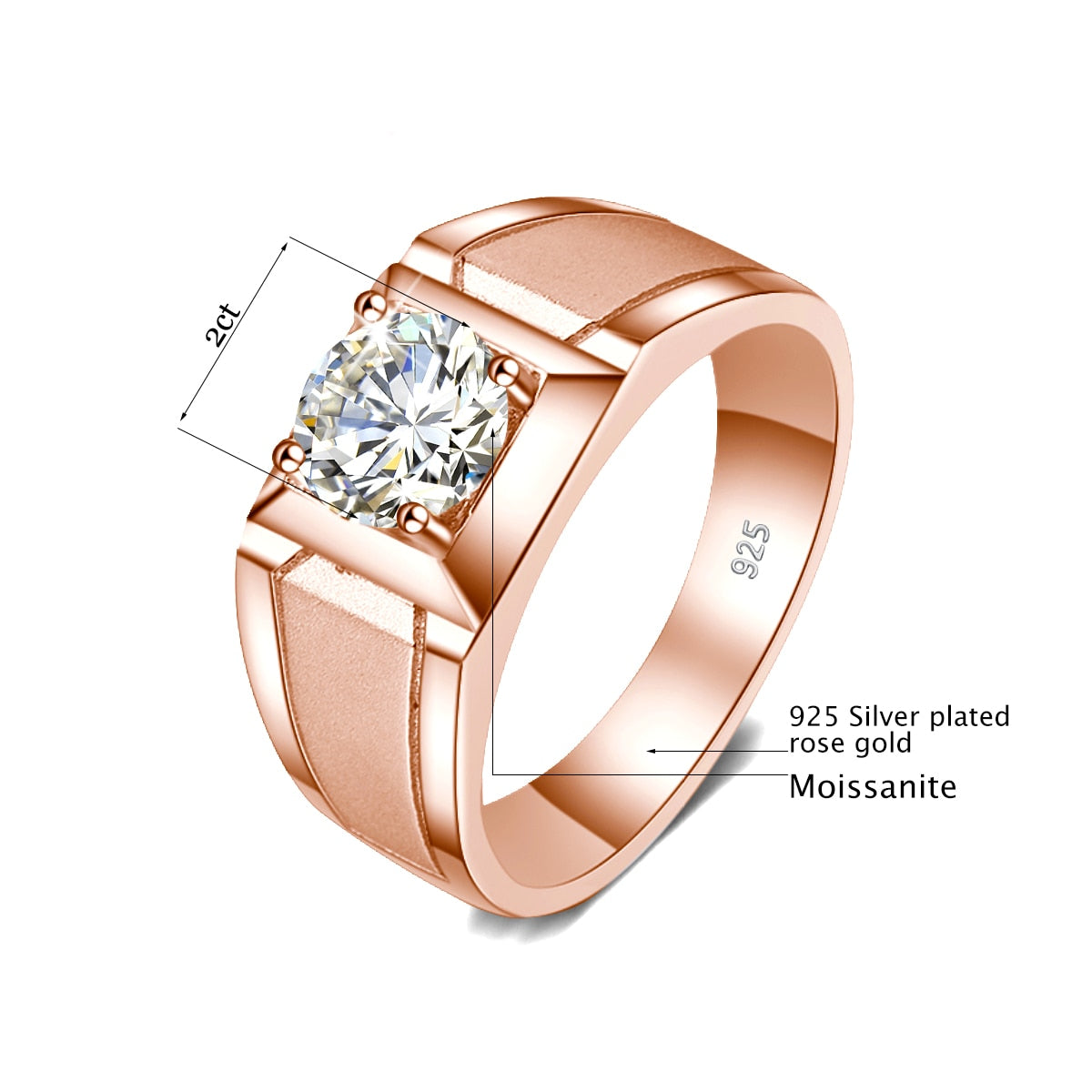 Mens Moissanite Diamond Sterling Silver Engagement Ring free shipping