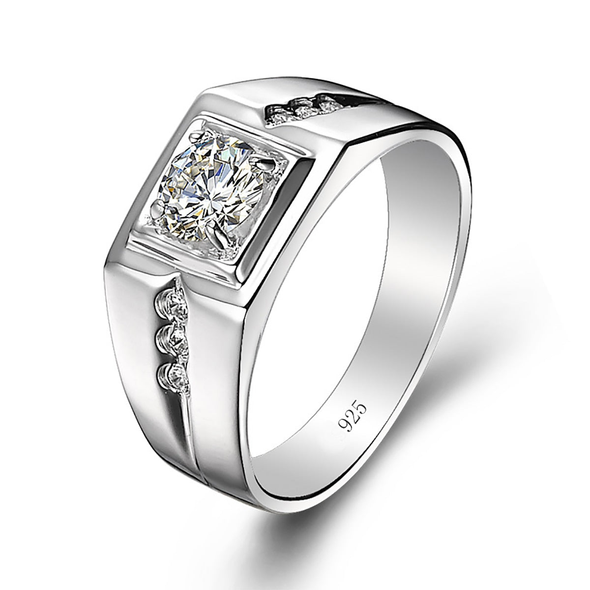 0.5ct Mens Moissanite Diamond Sterling Silver Ring