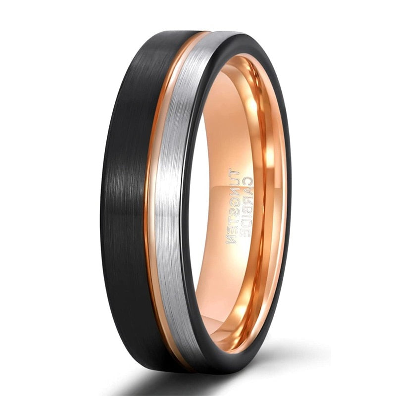 6mm tungsten ring black rose gold silver mens rings