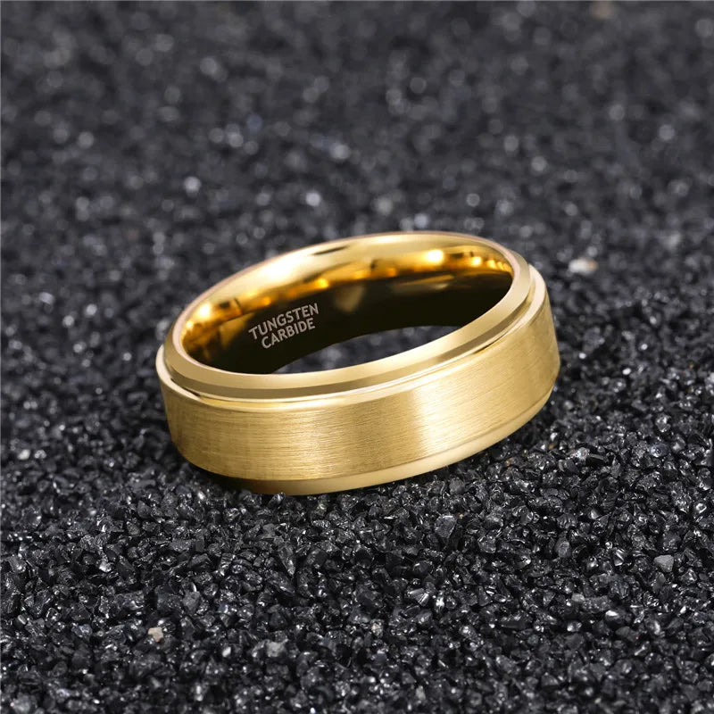TR Mens Rings Gold Tungsten Ring for Men