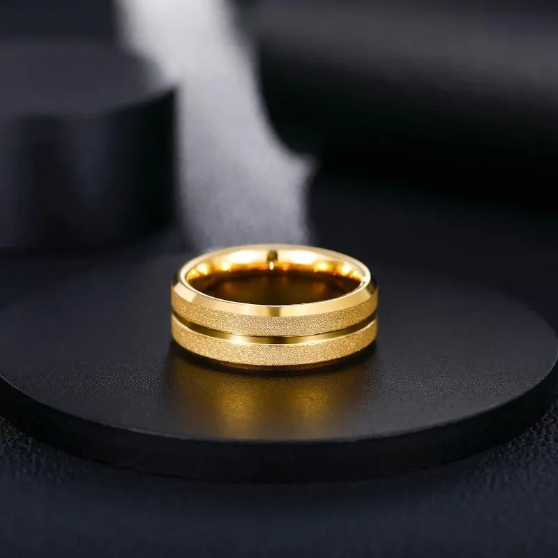 Midas Gold / Silver Colour Sandblasted Grooved Tungsten Ring 8mm