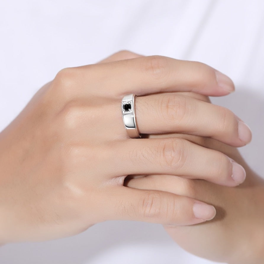 Mens Moissanite Ring Sterling Silver