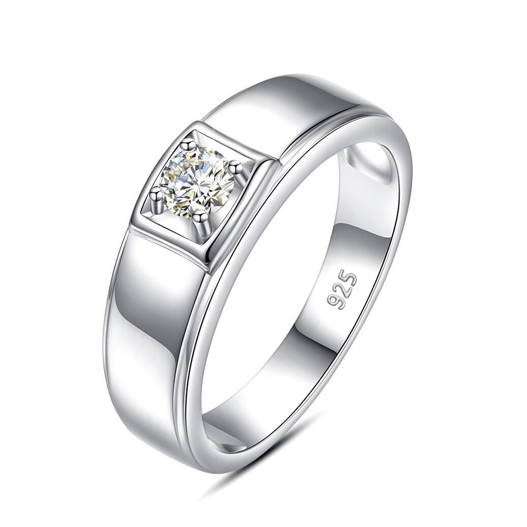 Mens Moissanite Diamond Ring Sterling Silver