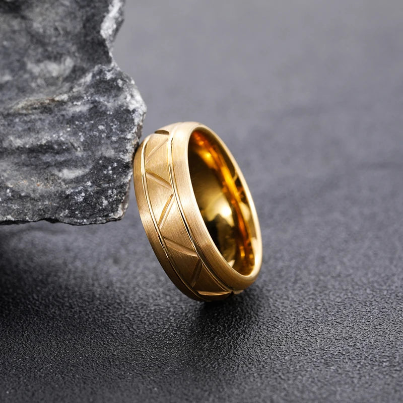 Gold Tungsten Geometric Design Ring 8mm