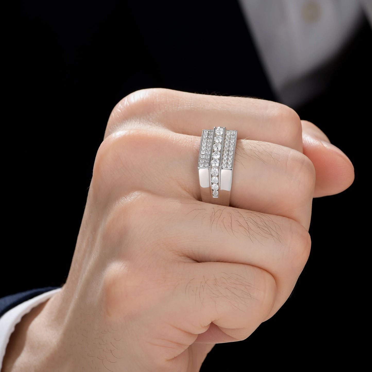 TRMENSRINGS Moissanite Wedding Band for Men Sterling Silver