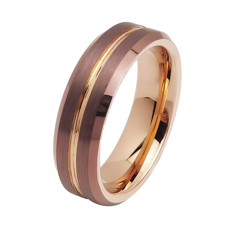 6mm rose gold colour tungsten ring groove design TR Mens Rings