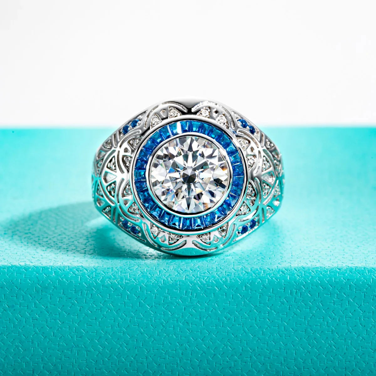 3ct Mens Moissanite Diamond Ring Sterling Silver