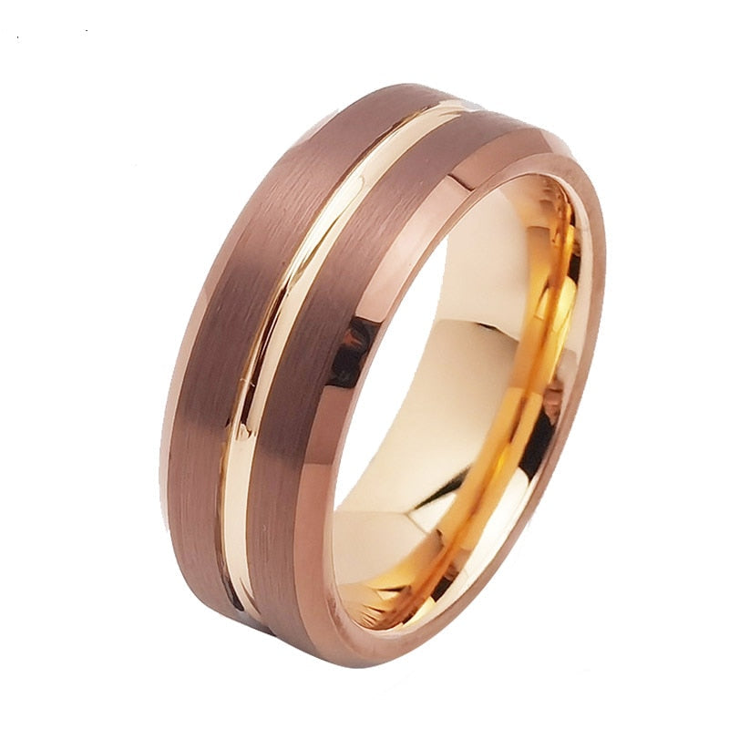 8mm rose gold tungsten groove design ring