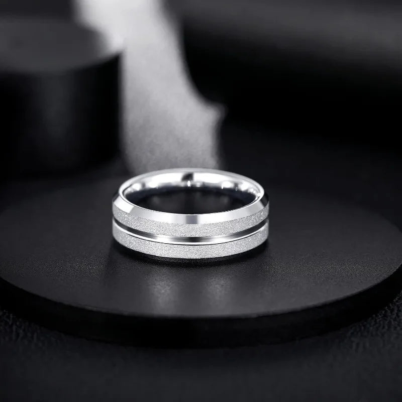 Midas Gold / Silver Colour Sandblasted Grooved Tungsten Ring 8mm