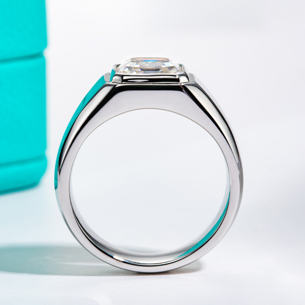 3 Carat Asscher Cut Mens Moissanite Diamond Ring
