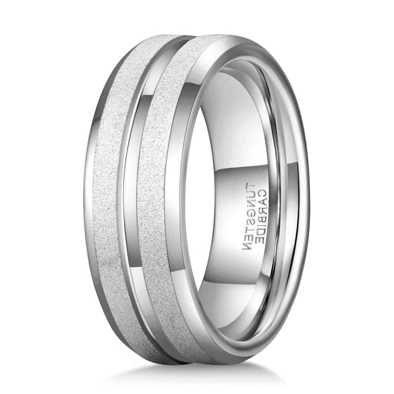 Midas Gold / Silver Colour Sandblasted Grooved Tungsten Ring 8mm