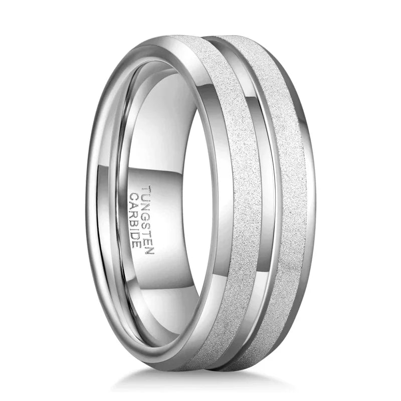 Midas Gold / Silver Colour Sandblasted Grooved Tungsten Ring 8mm