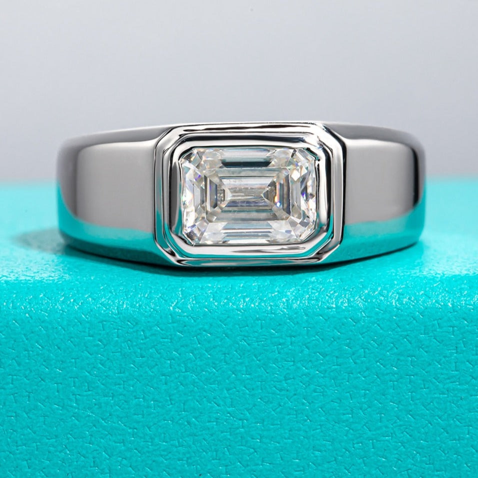 Mens Emerald Cut Moissanite Diamond Ring