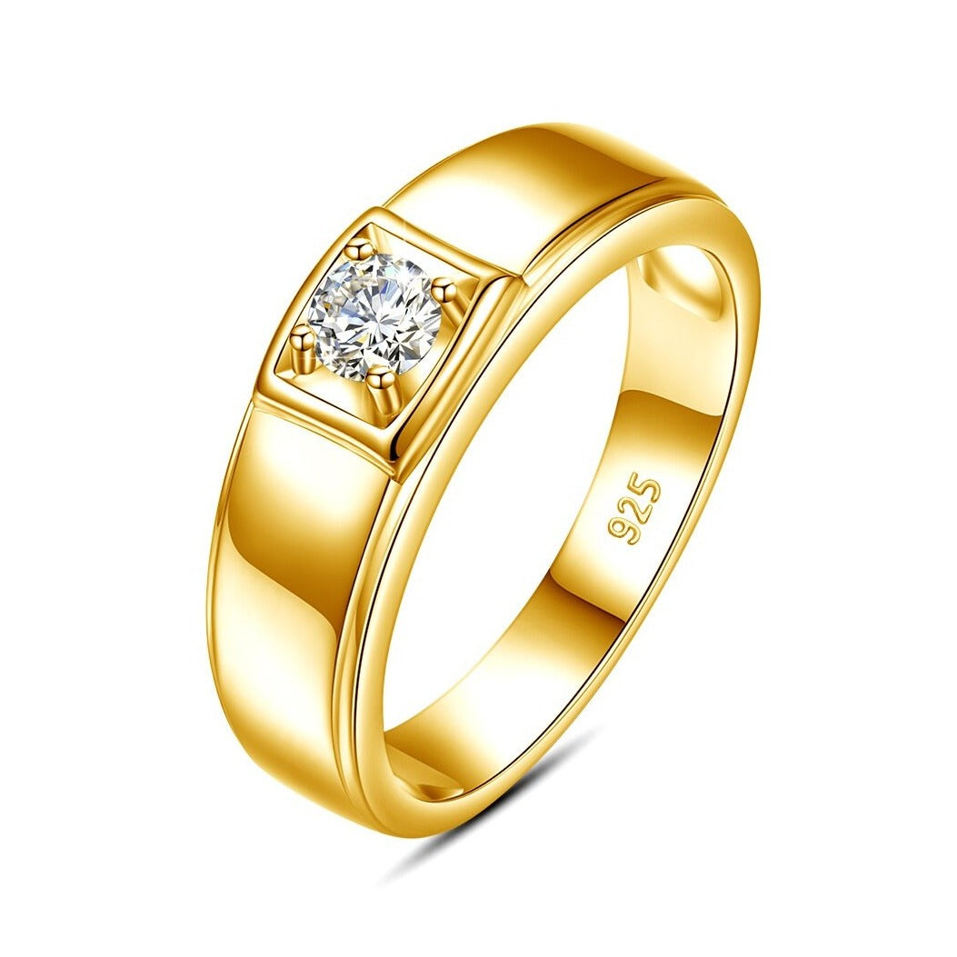 Mens Moissanite Diamond Ring Yellow Gold TR Mens Rings