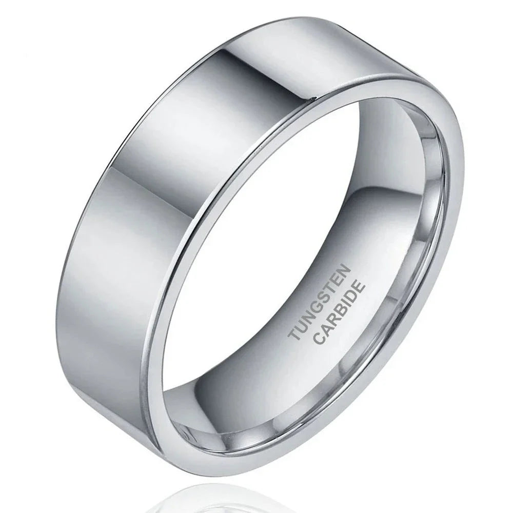 Tungsten Ring 8mm Flat Band TR Mens Rings