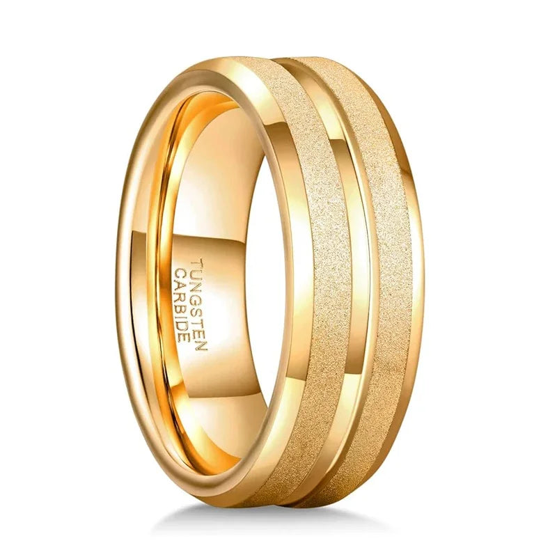 Midas Gold / Silver Colour Sandblasted Grooved Tungsten Ring 8mm
