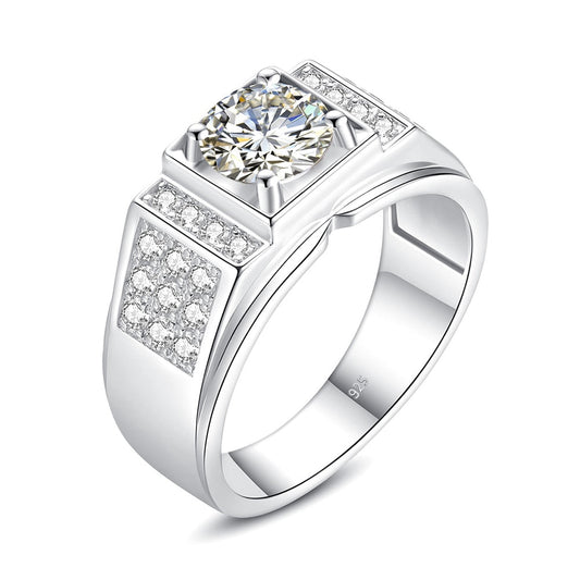 1ct Mens Moissanite Diamond Sterling Silver Ring