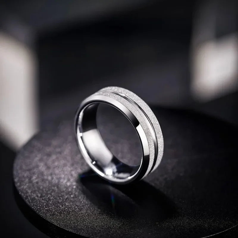 Midas Gold / Silver Colour Sandblasted Grooved Tungsten Ring 8mm