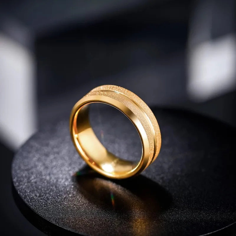 Midas Gold / Silver Colour Sandblasted Grooved Tungsten Ring 8mm