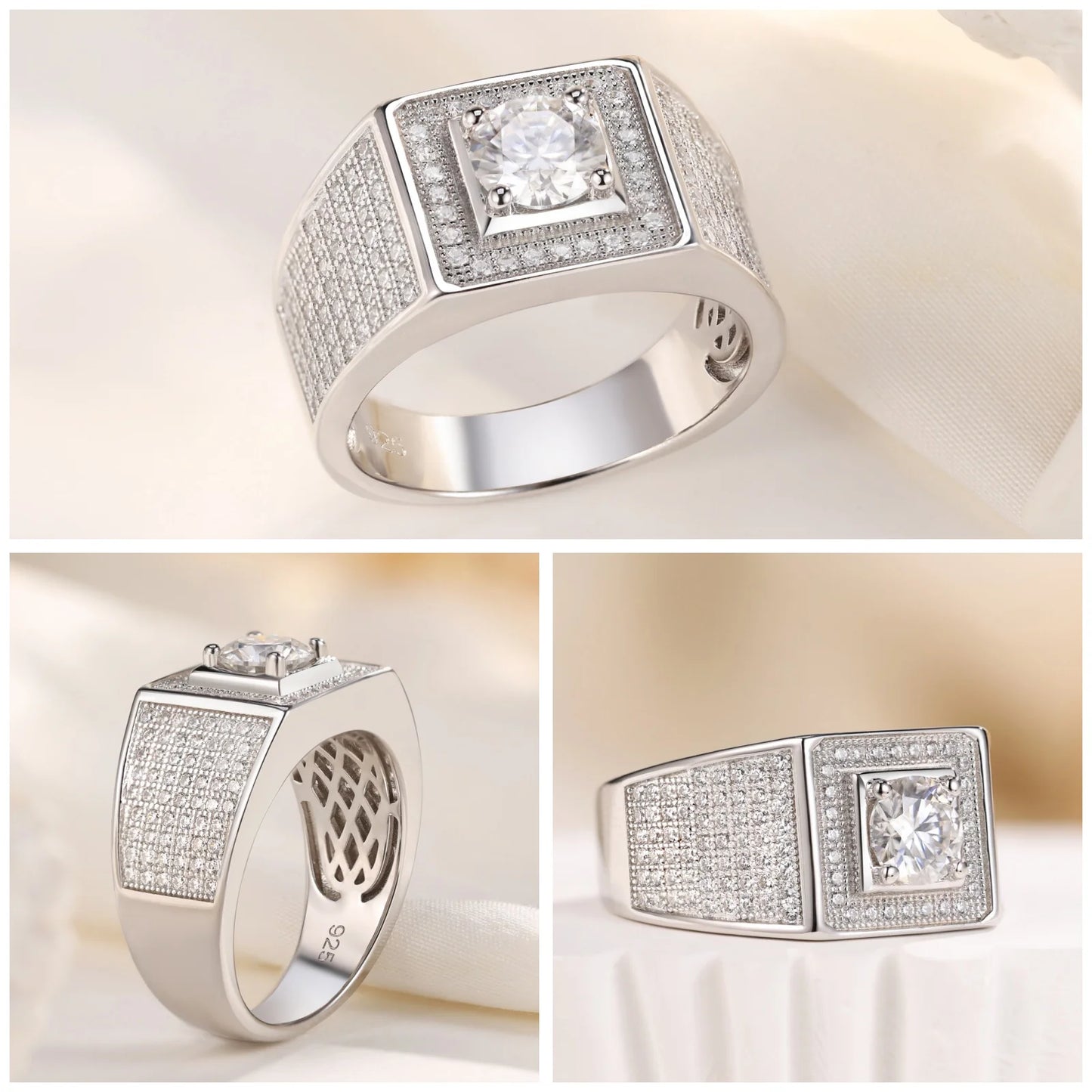 Moissanite Ring for Men Sterling Silver