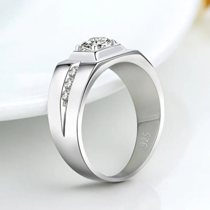 Mens Moissanite Rings Sterling Silver