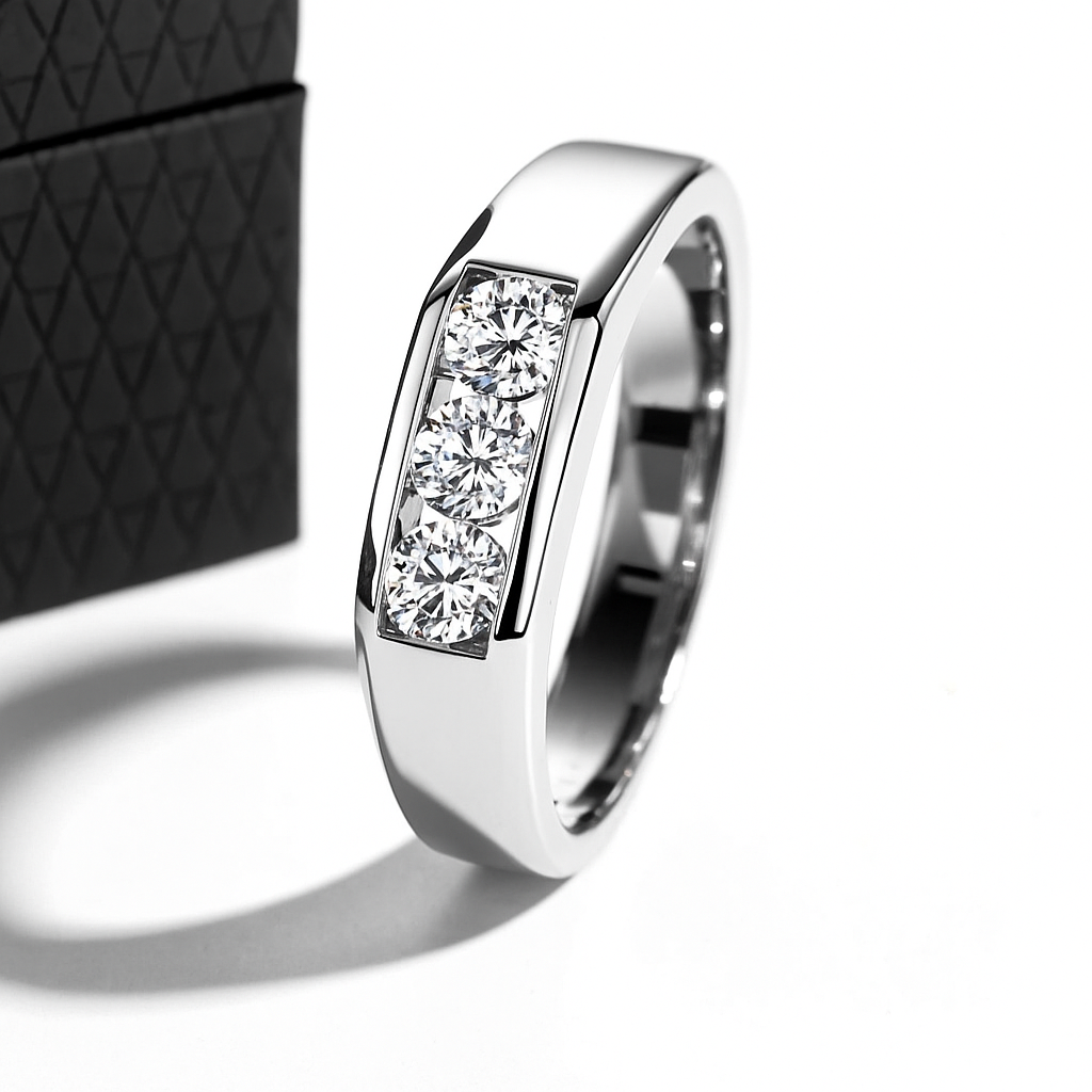 Valencia 0.6cttw Mens Moissanite Ring Sterling Silver Gold Plated