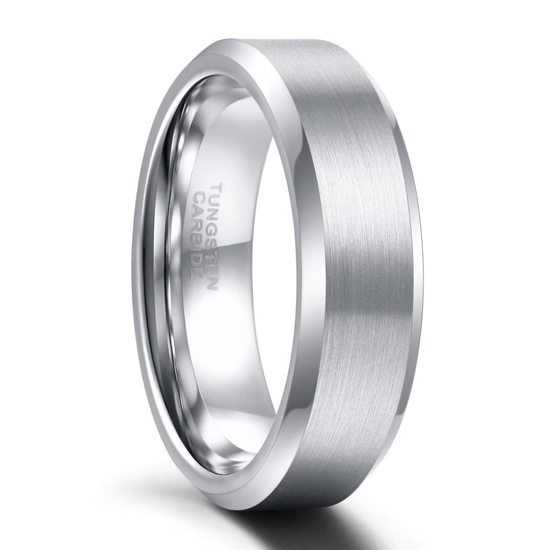 6mm Tungsten Carbide Ring Mens Brushed Silver