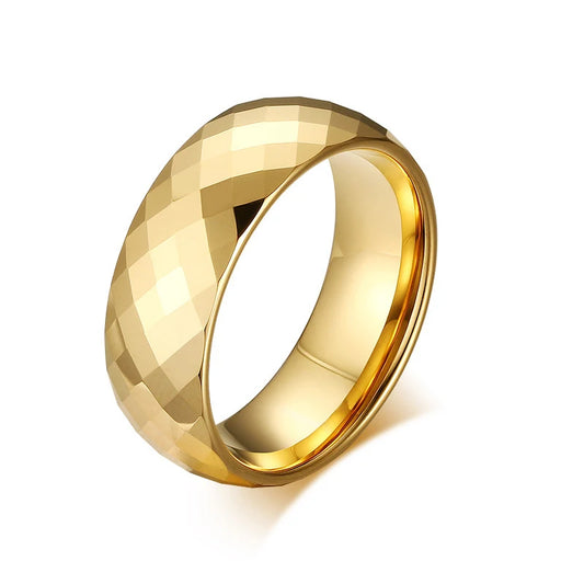 Mens Tungsten Ring Gold Colour Hammered Effect 8mm 