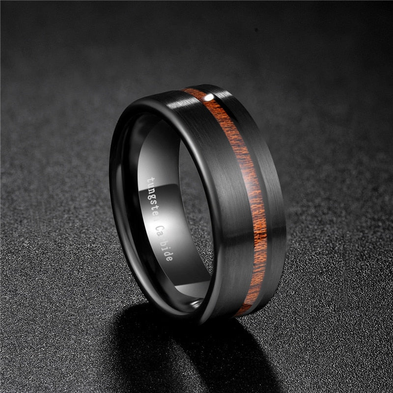 TR Mens Rings Mens Tungsten Ring black wood inlay