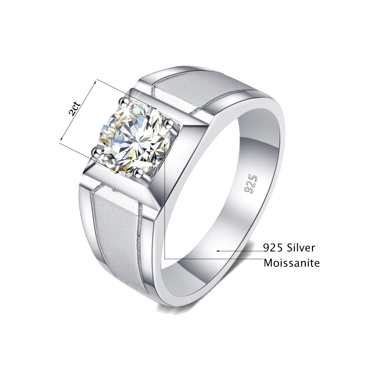 Mens Moissanite Diamond Sterling Silver White Gold Plated Ring