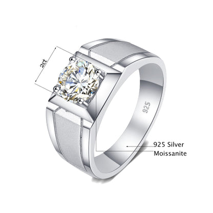 Mens Moissanite Diamond Sterling Silver White Gold Plated Ring