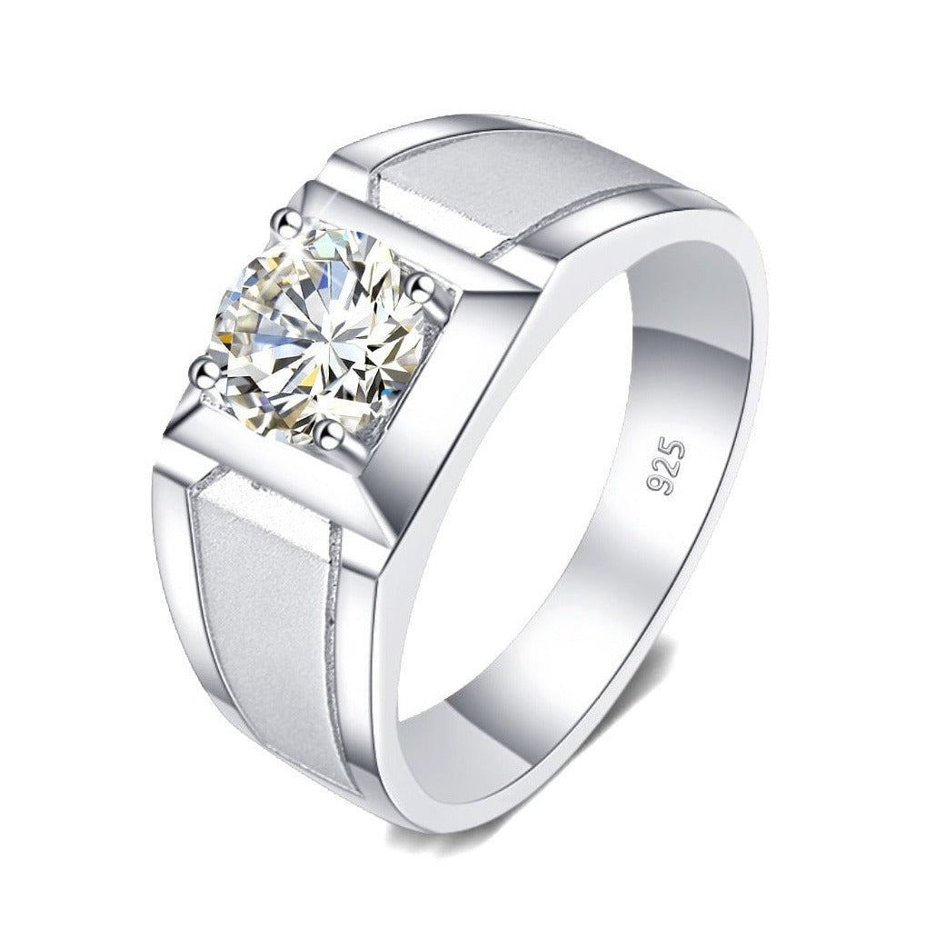 2ct Mens Moissanite Diamond Sterling Silver Ring