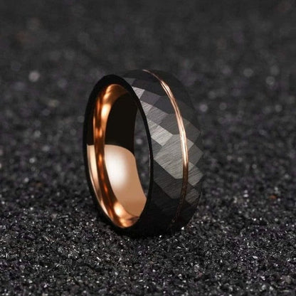 mens tungsten carbide ring black rose gold 8mm wide