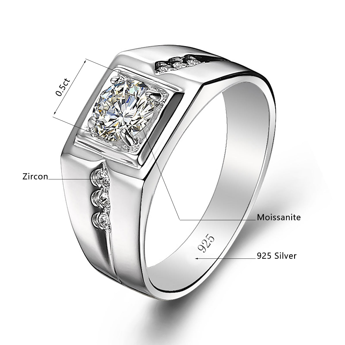 Mens Moissanite Diamond Ring TR Mens Rings
