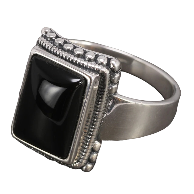 Lucifer Mens Ring Sterling Silver Black Onyx Ring