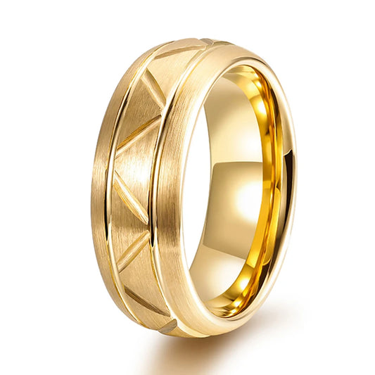 Pythagoras Mens Gold Tungsten Geometric Design Ring 8mm