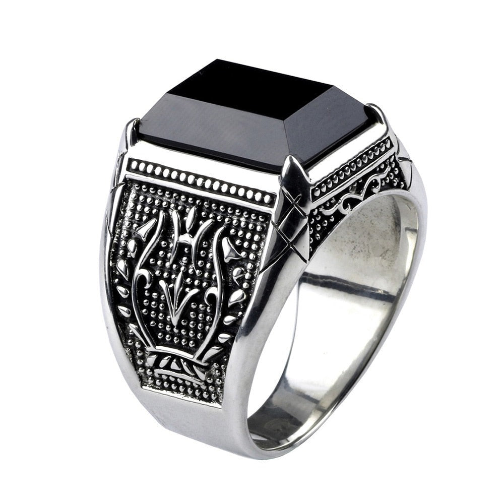 Black Onyx Mens Signet Sterling Silver Ring