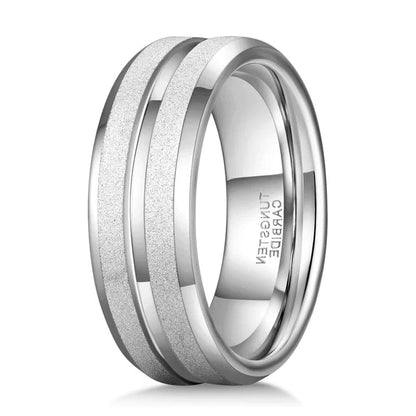 Midas Gold / Silver Colour Sandblasted Grooved Tungsten Ring 8mm