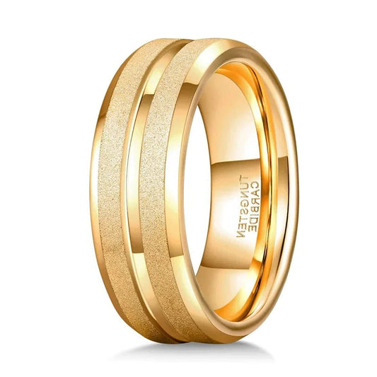 Midas Gold / Silver Colour Sandblasted Grooved Tungsten Ring 8mm