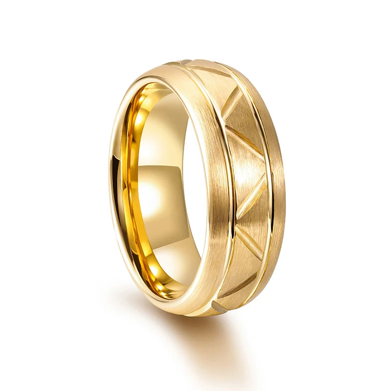 Mens Gold Tungsten Geometric Design Ring 8mm