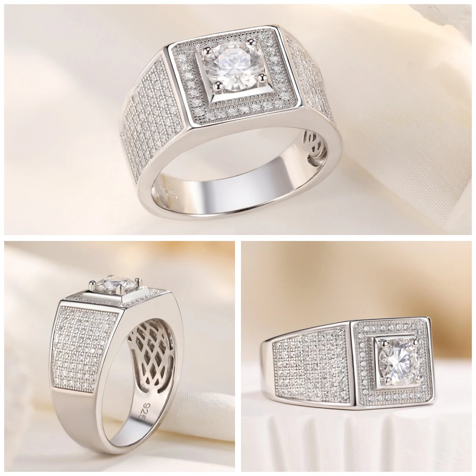 Moissanite Ring for Men Sterling Silver