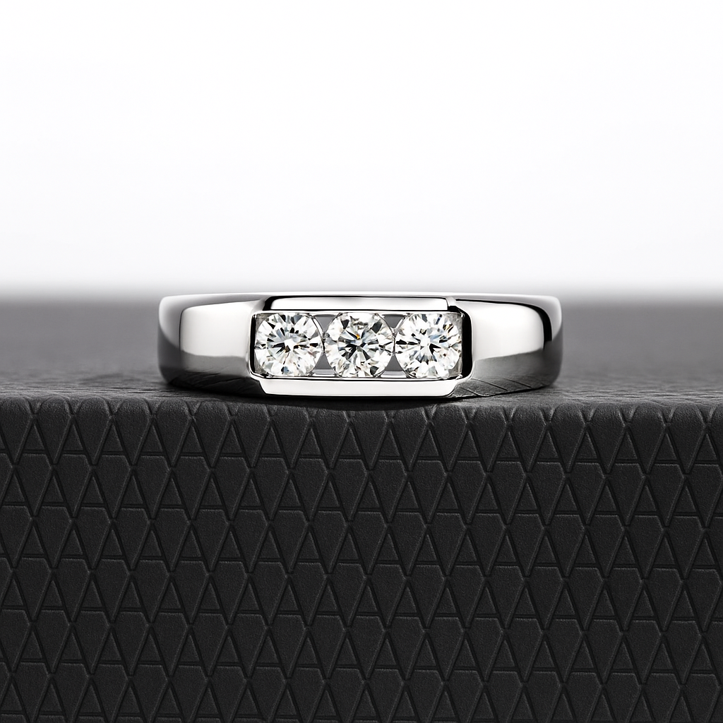 Valencia 0.6cttw Mens Moissanite Ring Sterling Silver Gold Plated